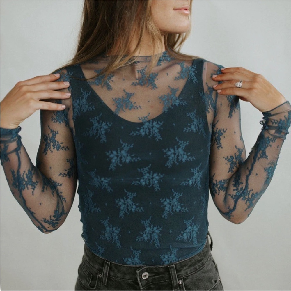 Intimately Free People Lady Lux Nigh Swim Teal Lace Layering top